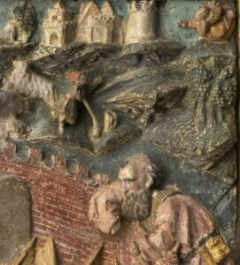 Relief Anbetung des Kindes um 1500, Detail